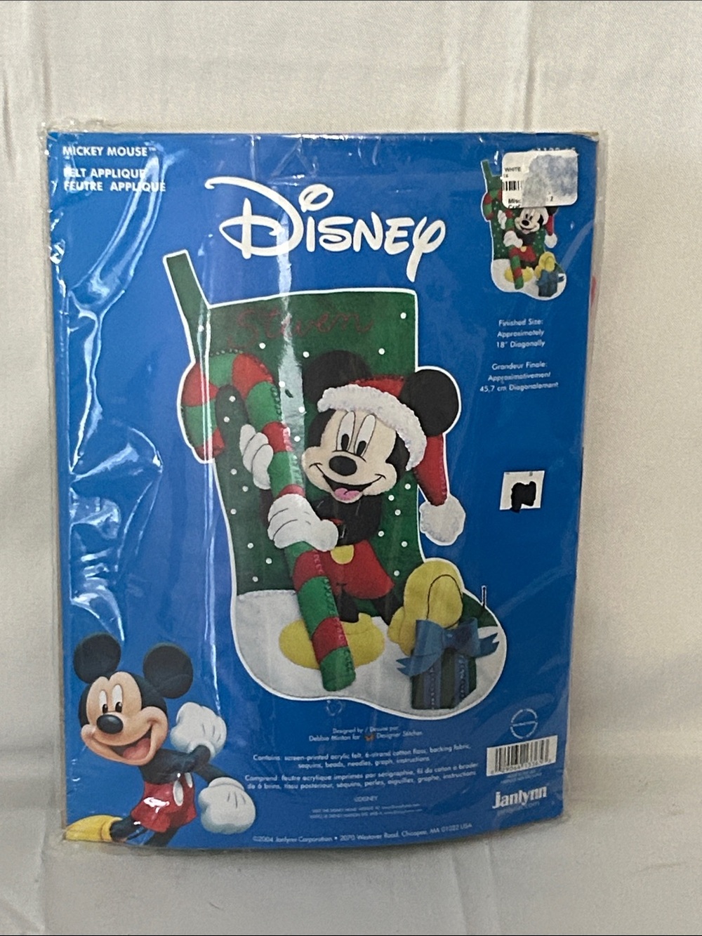 Janlynn Disney Mickey Mouse Felt Applique Christmas Stocking Kit - New -2007